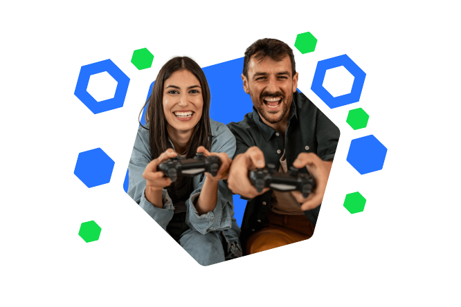 Ein Paar, das gemeinsam Videospiele spielt und dabei Freude hat, zeigt die Vorteile von cashpresso's Finanzierungslösungen für Gaming-Ausrüstung.
